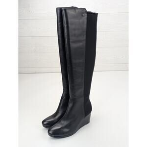 Vince Camuto Alexila Black Leather Stretch Neoprene Over the Knee OTK Tall Boots